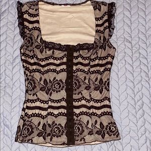 Brown and Tan Lace Top